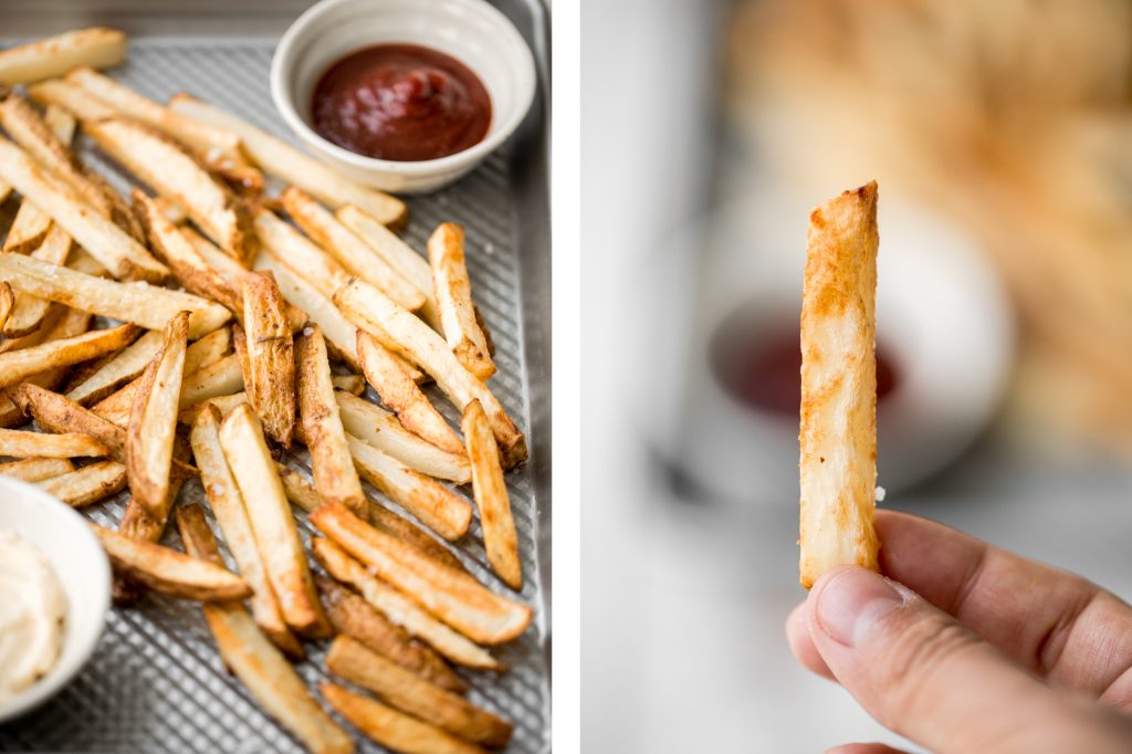 超级酥脆的空气油炸薯条，里面柔软蓬松，外面酥脆。只需12分钟就能做出更健康的薯条!| aheadofthyme.com