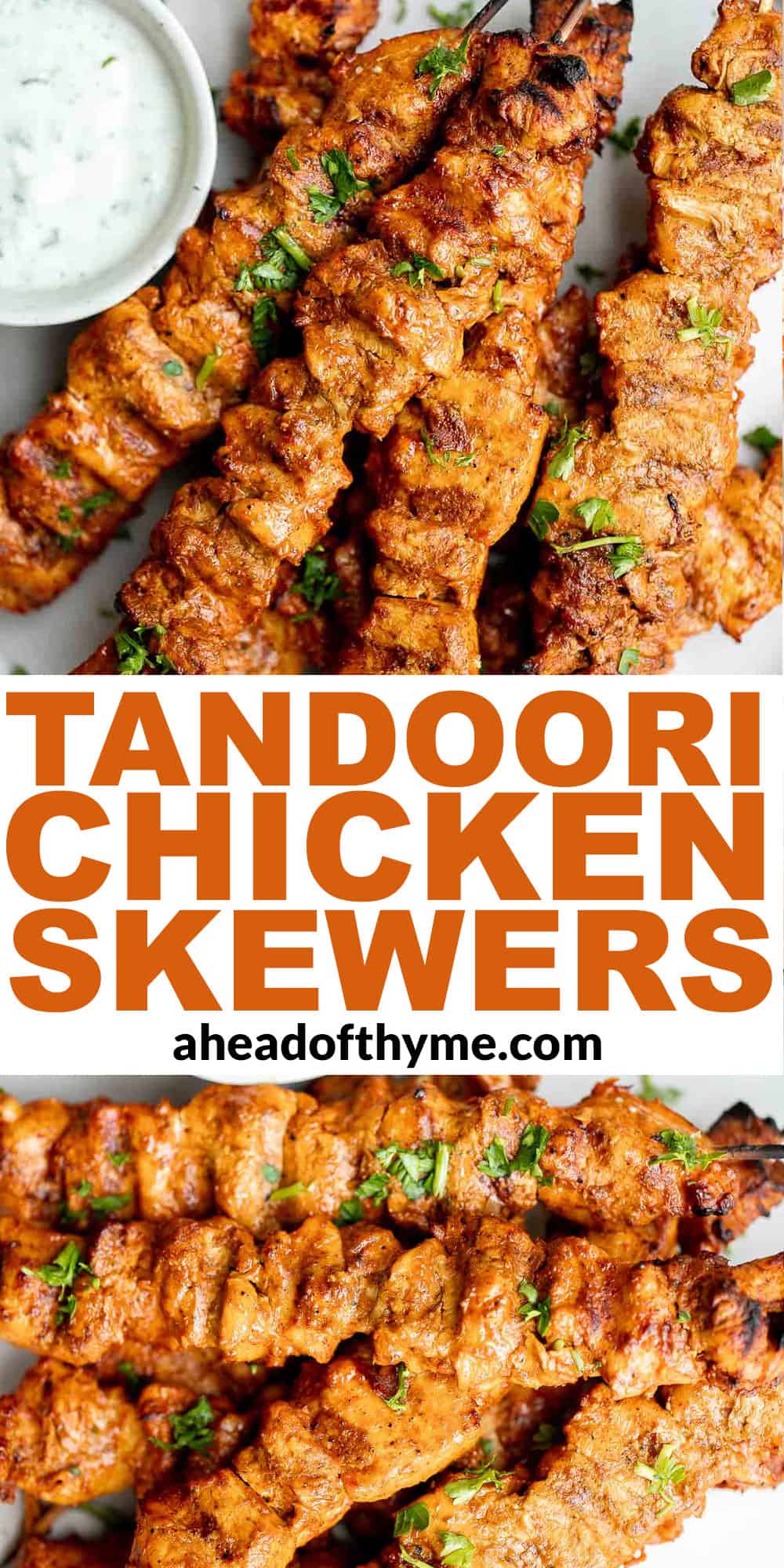 Tandoori鸡肉串与多汁的嫩鸡肉咬在一个地道的酸奶腌料包装自制的印度调味料混合。| aheadofthyme.com
