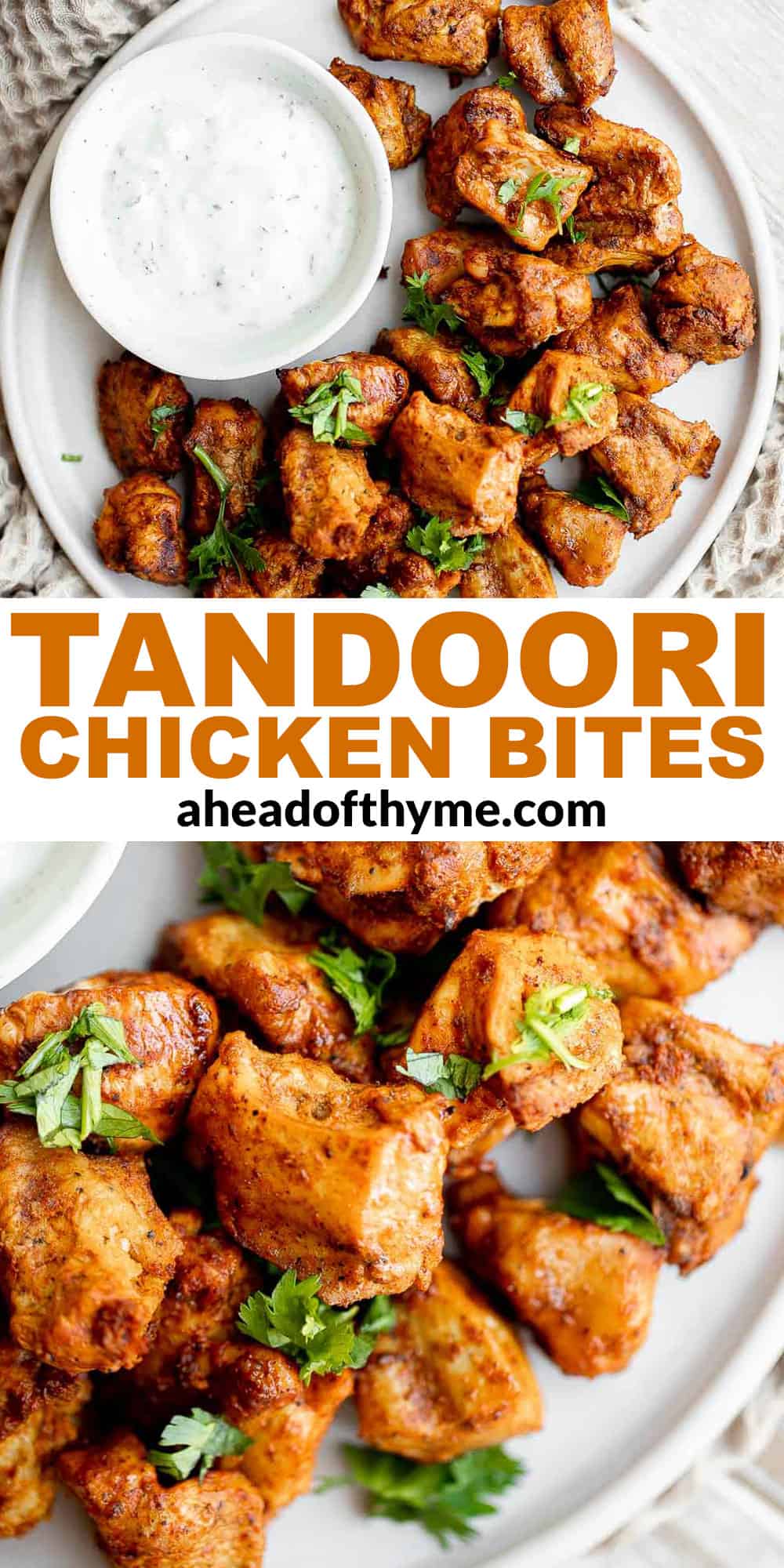 Air Fryer Tandoori烤鸡口美味多汁，鲜嫩，充满地道的印度香料。这个快速简单的空气炸锅食谱在繁忙的工作日晚上是完美的。| aheadofthyme.com