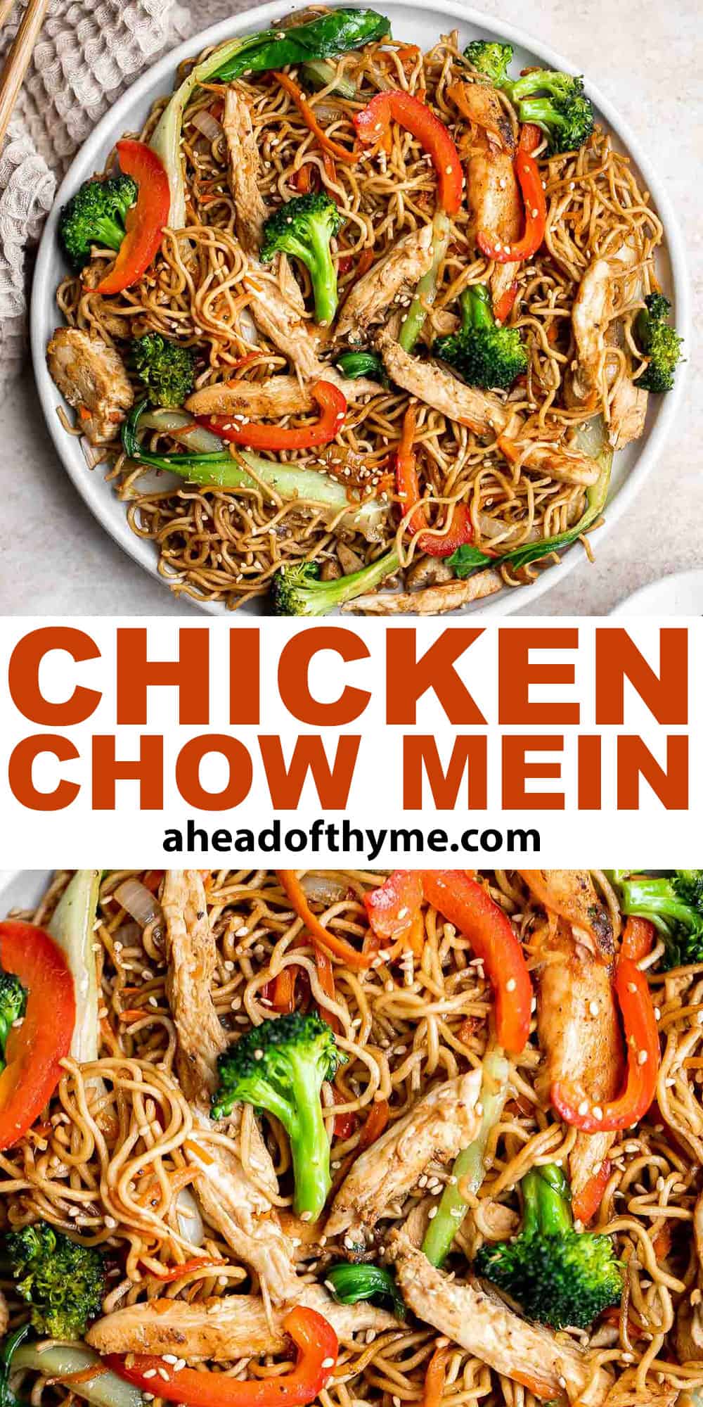 鸡肉炒面是一个典型的中国面食,是快速和容易在20分钟——更快、更健康,比外卖。| aheadofthyme.com