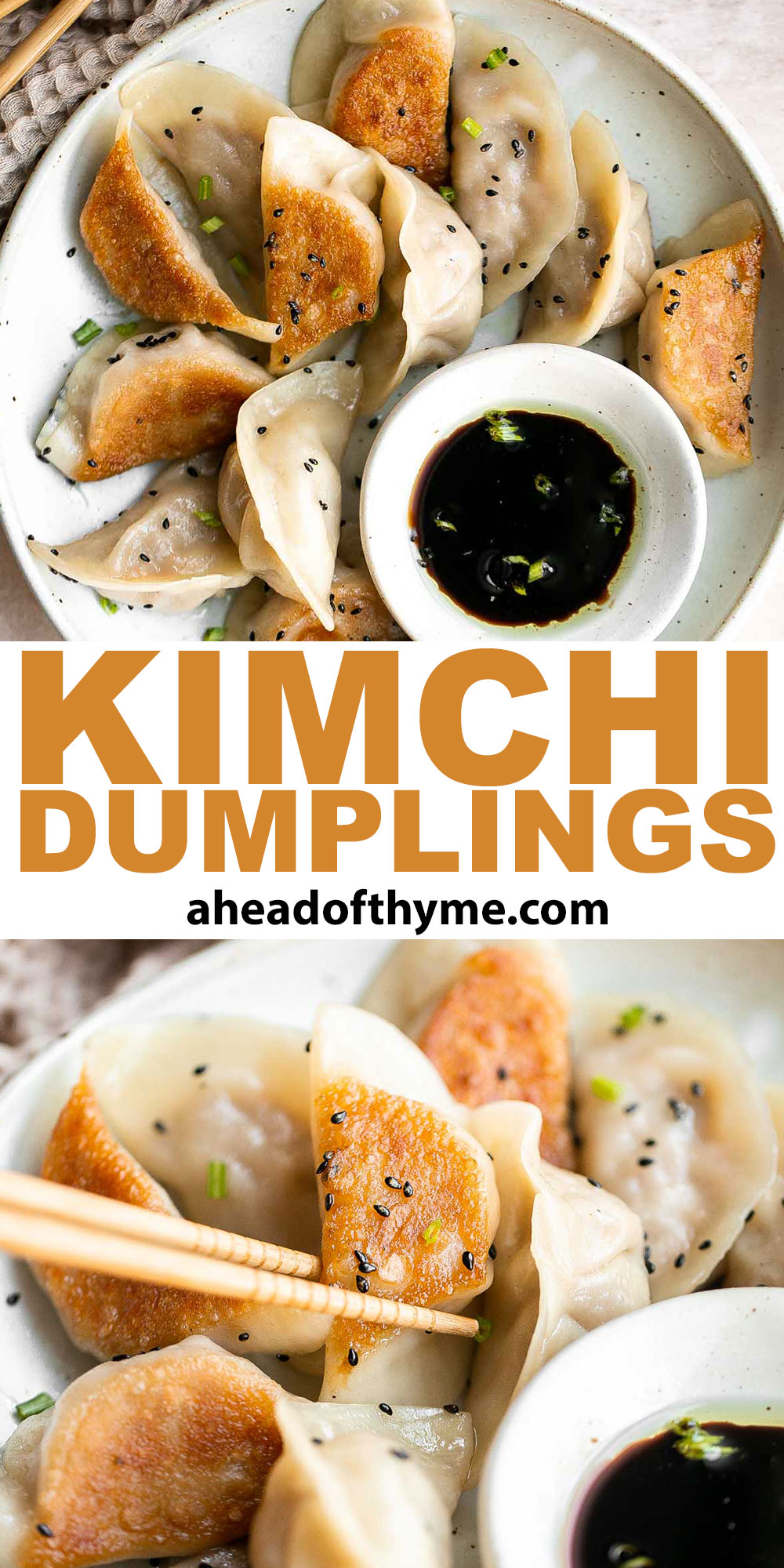 泡菜饺子是美味,美味,可口的。这些Korean-inspired饺子被烙印和蒸创造经典的脆皮底锅贴。| aheadofthyme.com